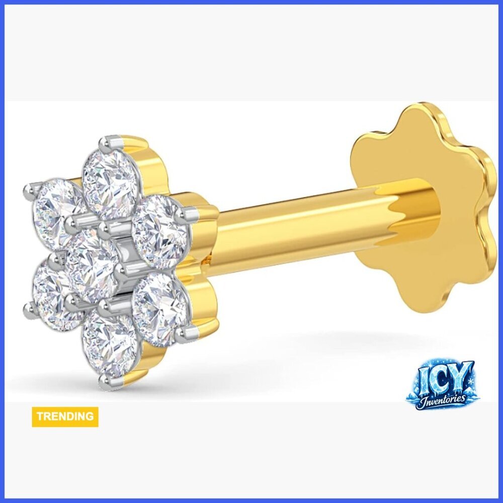14K Gold Real Diamond Nose Stud Piercing Jewelry Screw-Back